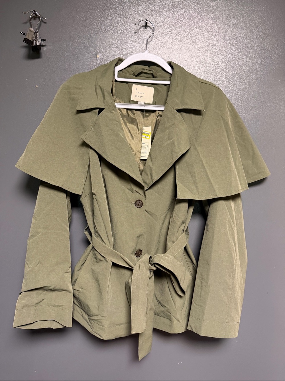 NWT A New Day Women's Short Cape Trench Coat Jacket - XXL Olive Green